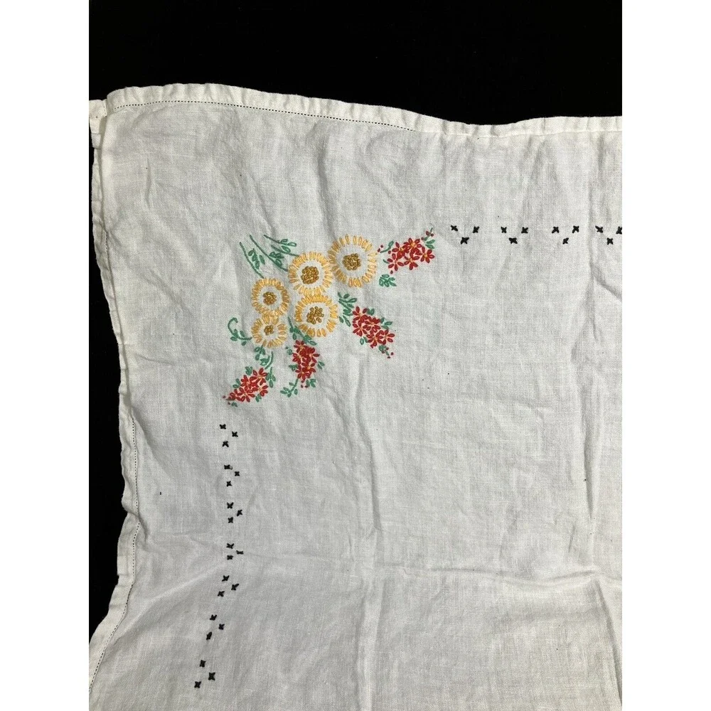 Vintage Tablecloth White Embroidered Floral - 31